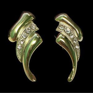 Vintage Gold-Tone Clip-On Earrings With Rhinestone Accents